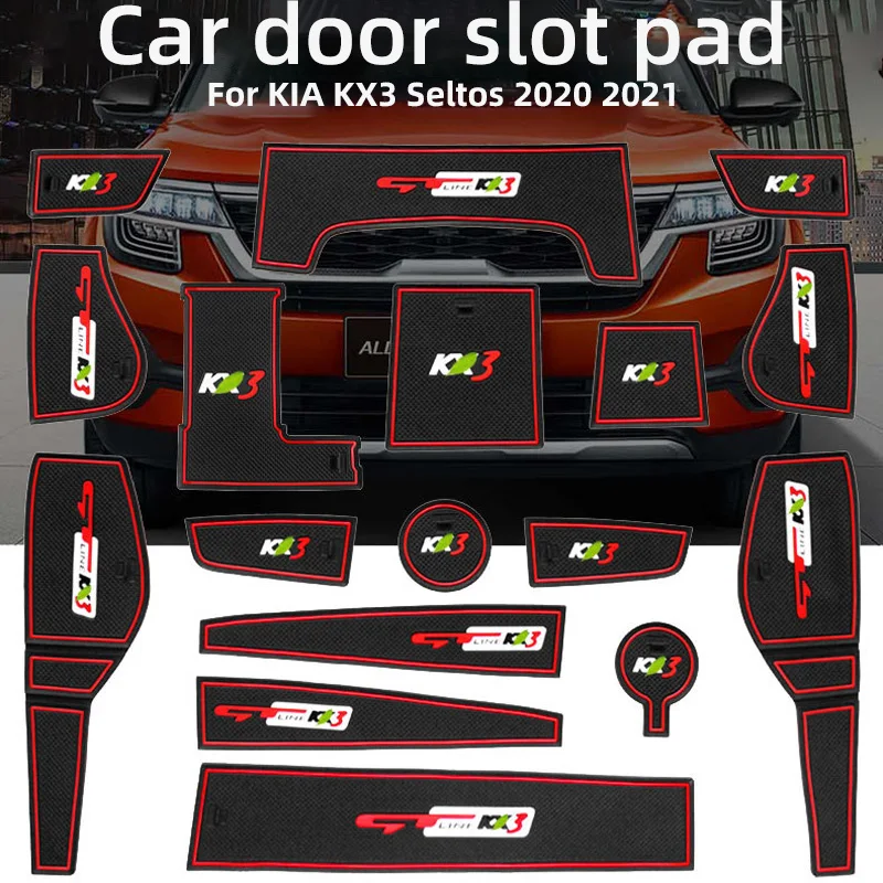 RUIYA Car Door Slot Rubber Mat Non-slip Cup Mat Liner For 2021-2023 Kia  Seltos