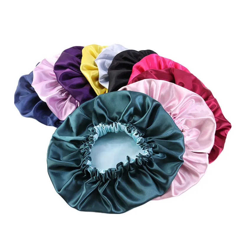 New Black Women Big Size Beauty Double layer Satin Silk Bonnet Sleep Night Cap Head Cover Hat for For Curly Springy Hair | Аксессуары
