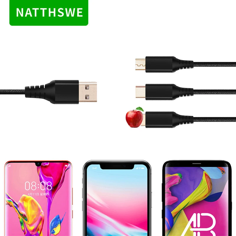 NATTHSWE 3 в 1 кабель для быстрой зарядки Micro usb type-C для Android LeTV samsung huawei Xiaomi Apple Phone