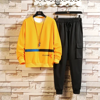 

2020 Spring Autumn Tracksuits Set Thick Hoodies + Pants Suit Fleece Sweatshirt Sportswear Set Casual Men's Jogging