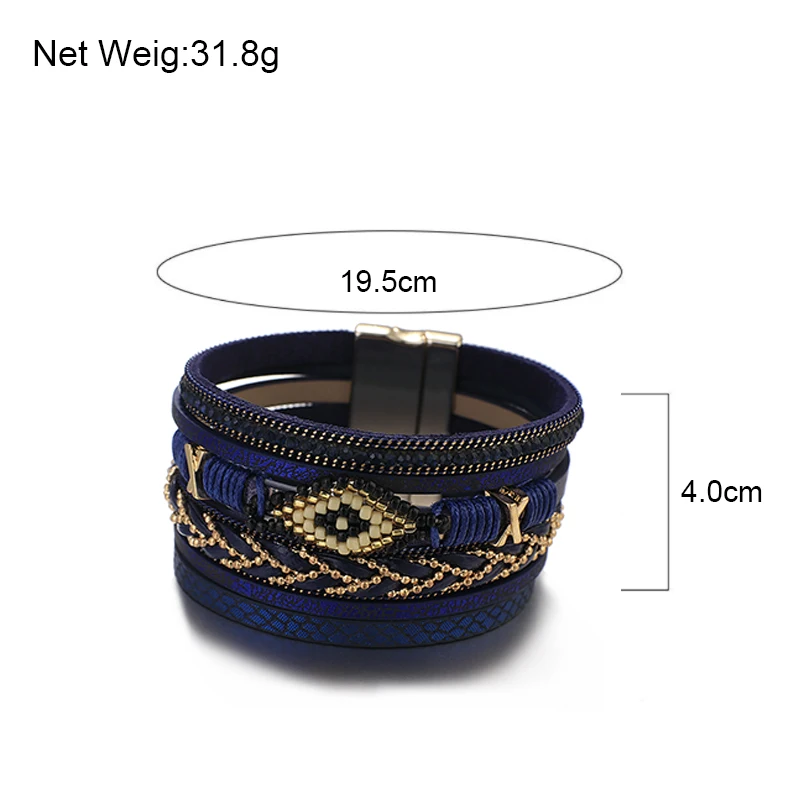 Amorcome Miyuki Evil Eye Leather Bracelets For Women Fashion Ladies Bohemian Wide Wrap Charm Bracelet Party Jewelry Gift bracelet jewelry
