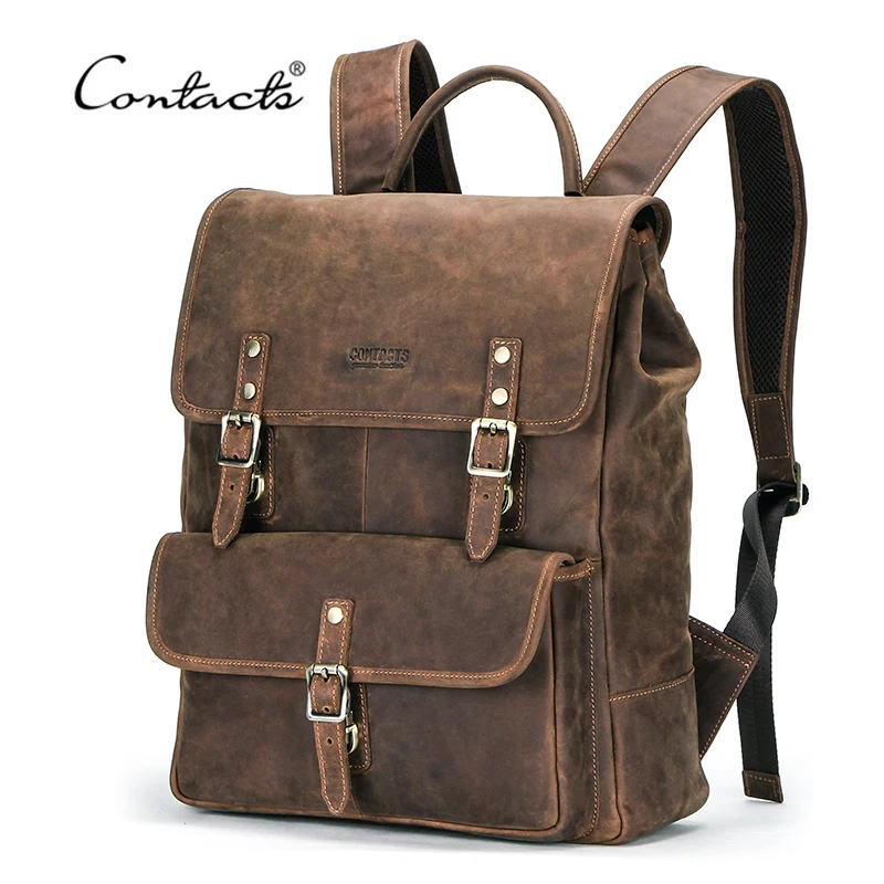 Special  CONTACT'S  Business Backpacks Crazy Horse Leather Backpack for 13.3 inch Laptop Vintage Men Travel 