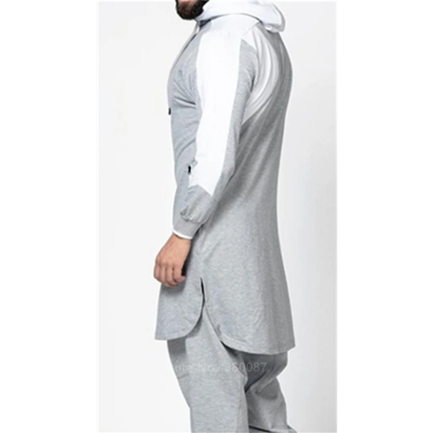 New Men Jubba Thobe Muslim Fashion Arabic Islamic Clothing Abaya Dubai Kaftan Winter Long Sleeve Stitching