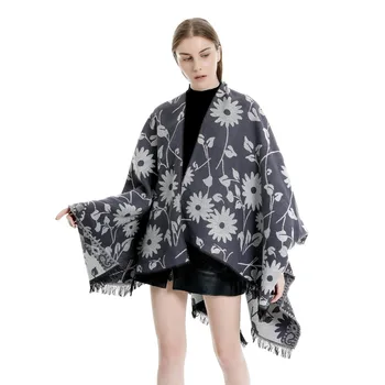 

New style tide women's national wind flower thick warm shawl imitation cashmere print awning travel cloak winter scarf