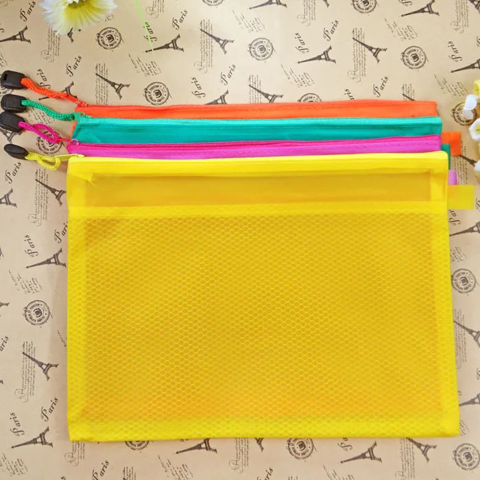 

Office Supplies Grid A4 Transparent Hand Zippered File Bag Information Storage Bag Students Stationery but Lettering