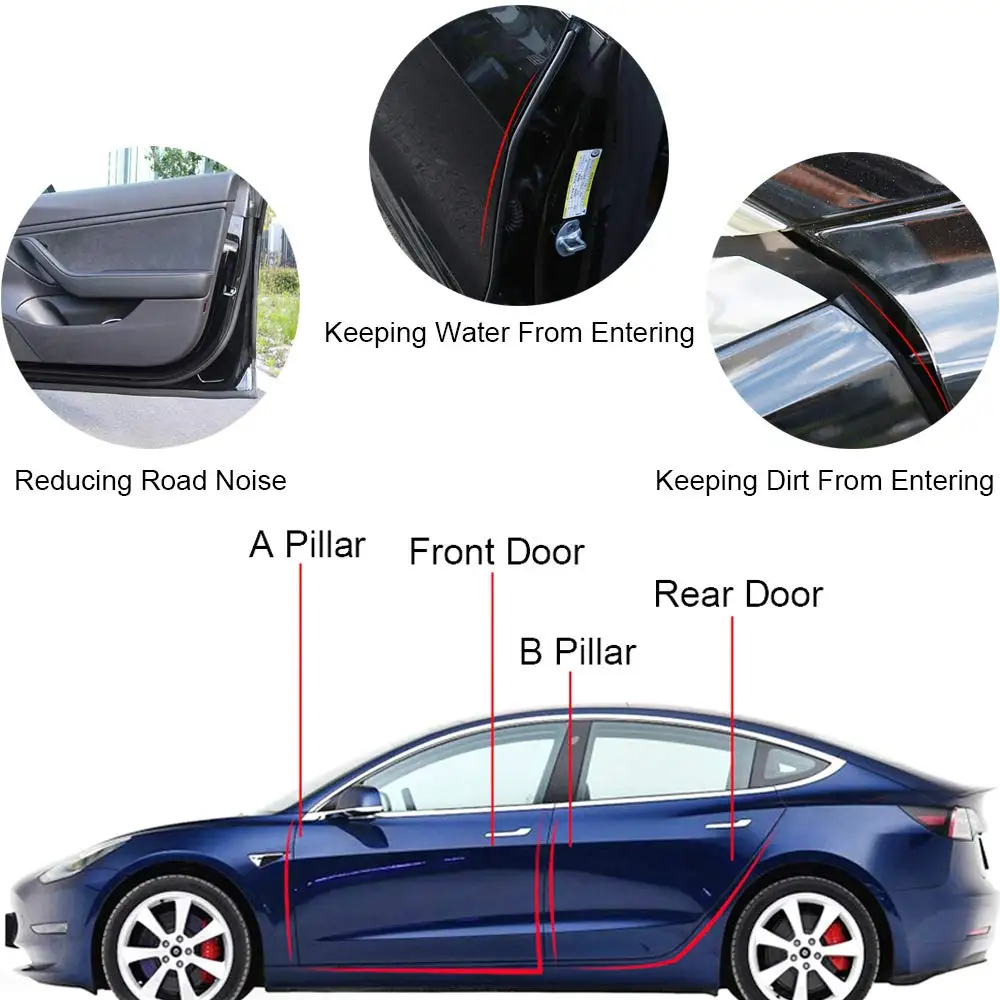 8 шт. комплект уплотнений двери для Tesla Модель 3, звукоизолированная защита от ветра шумоподавление двери автомобиля отделка кромочная фреза резиновая уплотнительная прокладка