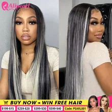 Perruque Lace Closure Wig brésilienne naturelle – AliPearl Hair, cheveux lisses, gris à reflets platine, 5x5, pre-plucked, pour femmes