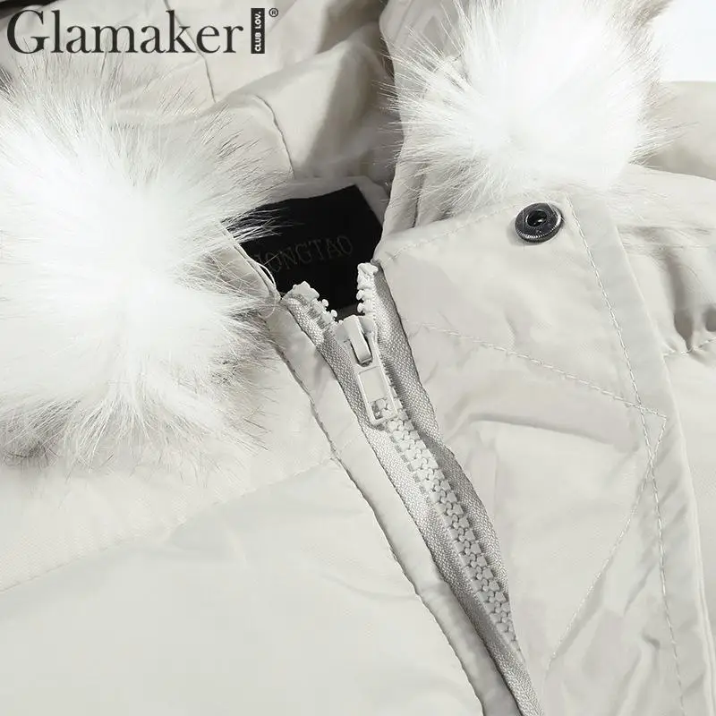 Glamaker, плюс размер, зимний теплый пуховик с капюшоном, пальто для женщин, меховой воротник, карман, свободная верхняя одежда, femme, уличная одежда, стеганое пальто, куртка