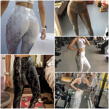 Elastic Snake Print Glitter Seamless Leggings Women Sexy Butt Lift High Waist Yoga Pants Fitness