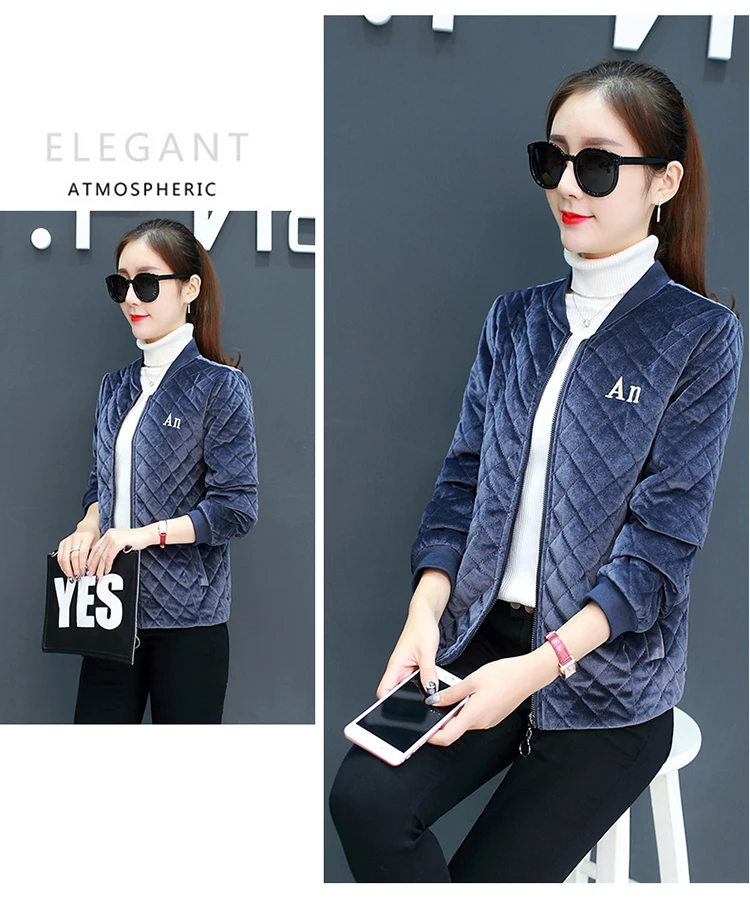 Short Thick Cotton-padded Clothes Women's Gold Velvet Jacket Fashion& Sports Baseball Uniform New Style Winter Middle-aged
