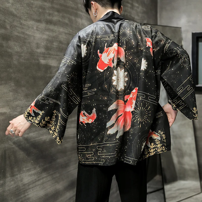 Повседневное кимоно куртка для мужчин японский стиль открытый стежок свободная ветровка винтажные традиционные куртки Уличная ретро мужская куртка