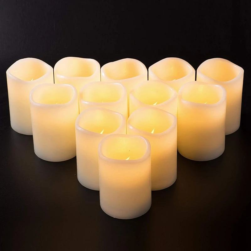 

Set Of 12 (D:3inch X H:4inch) Flameless Candles Battery Operated LED Pillar Real Wax Flickering Electric Candles with Remote Con