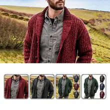 

All Match Fashionable Cardigan Solid Color Sweater Jacket Pockets Male Coat Thick for Winter
