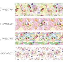 

Happy Easter Printed Cartoon Flower Rabbit Grosgrain Ribbon50 yards/lot for DIY Holiday Hari Bows Decoration Sewing