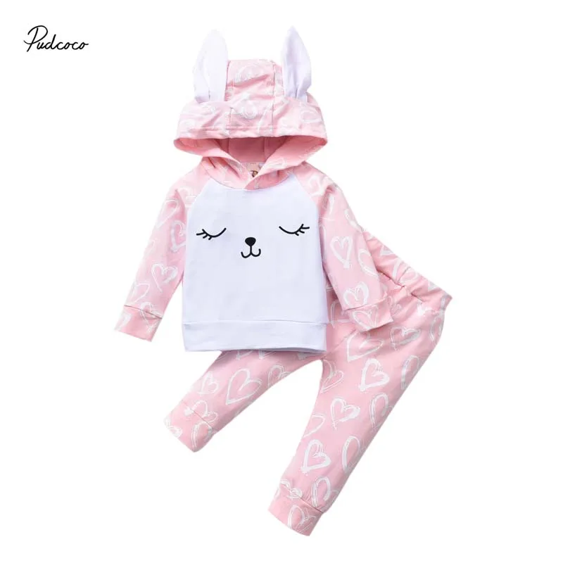 

2020 Baby Spring Autumn Clothing 2PCS Newborn Baby Girl 3D Bunny Ear Hooded Long Sleeve Top Shirt Long Pants Clothes Outfit