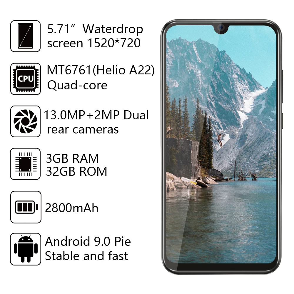 Смартфон Cubot R19 5,7" 19:9 Waterdrop полный экран, 3 Гб+ 32 ГБ Android 9,0 Pie MT6761(Helio A22) Задняя Двойная камера 13МП распознавание лица 4G LTE Телефон 2800мАч