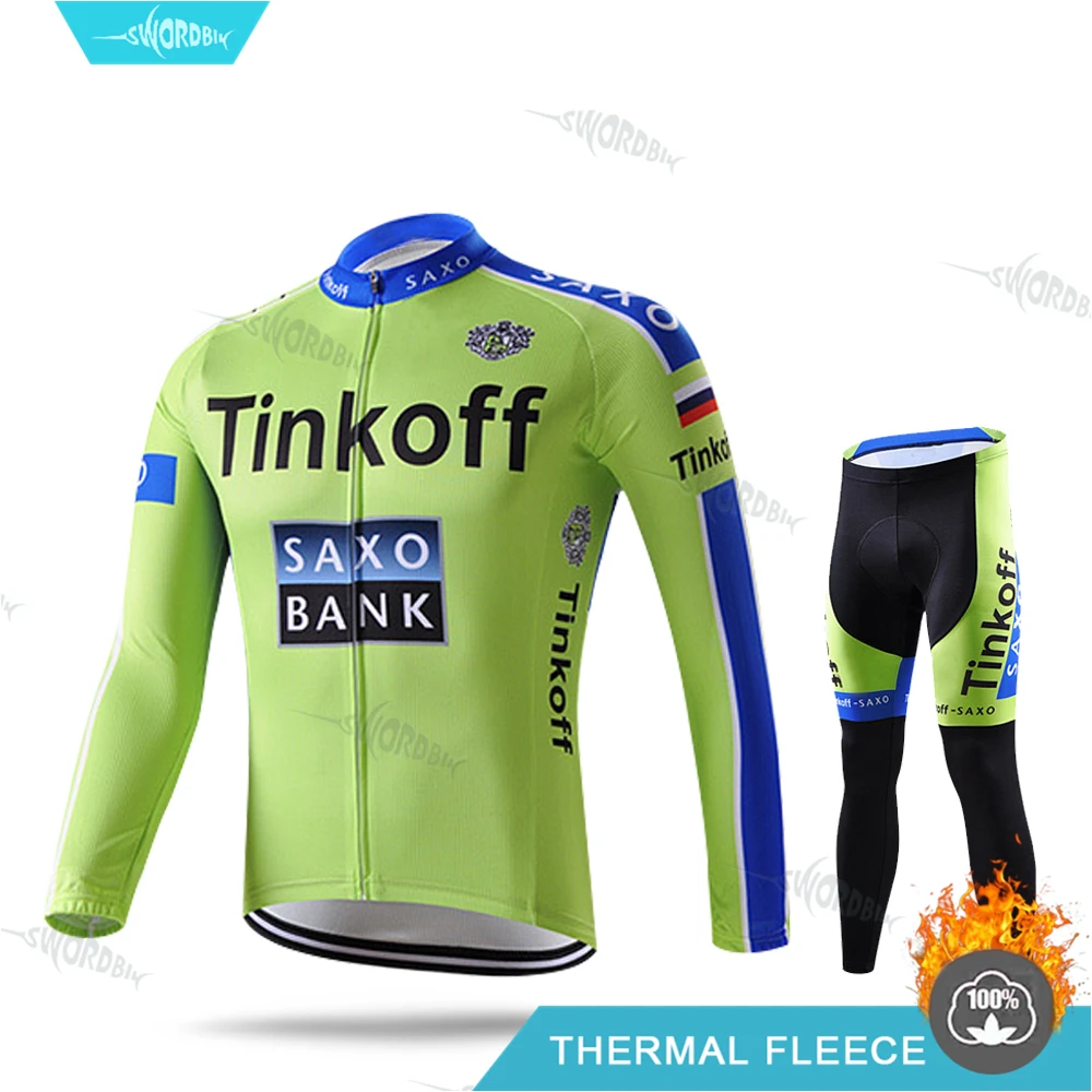 Велоспорт одежда для мужчин Pro Team Велоспорт трикотажный комплект Tinkoff Мужская зимняя одежда флуоресцентный цвет Тепловая флисовая одежда комплект с длинными рукавами MTB Uninform