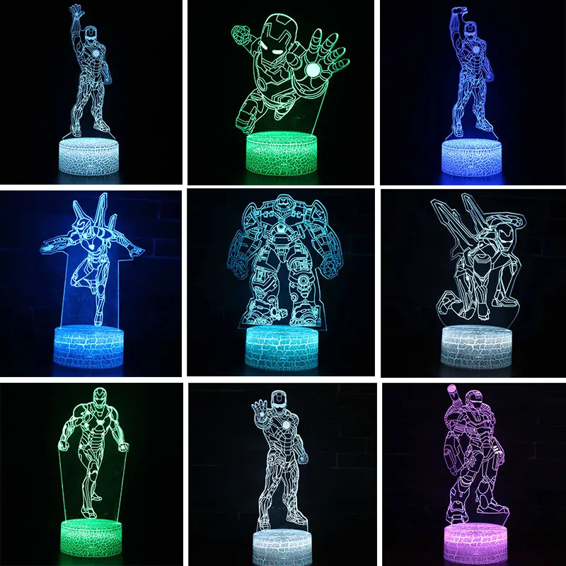 Marvel Super Hero Iron Man Figure 3D LED Night Light The Avengers Armor Ironman LED 3d Acrylic Table Lamp Kids Children Gifts