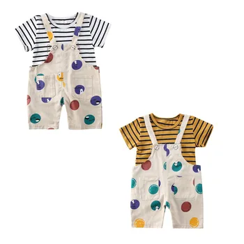 

6M-3Years Striped T-Shirts Tops+ Suspender Pants 2pcs clothing Set for Infant new born baby boys Summer Clothes