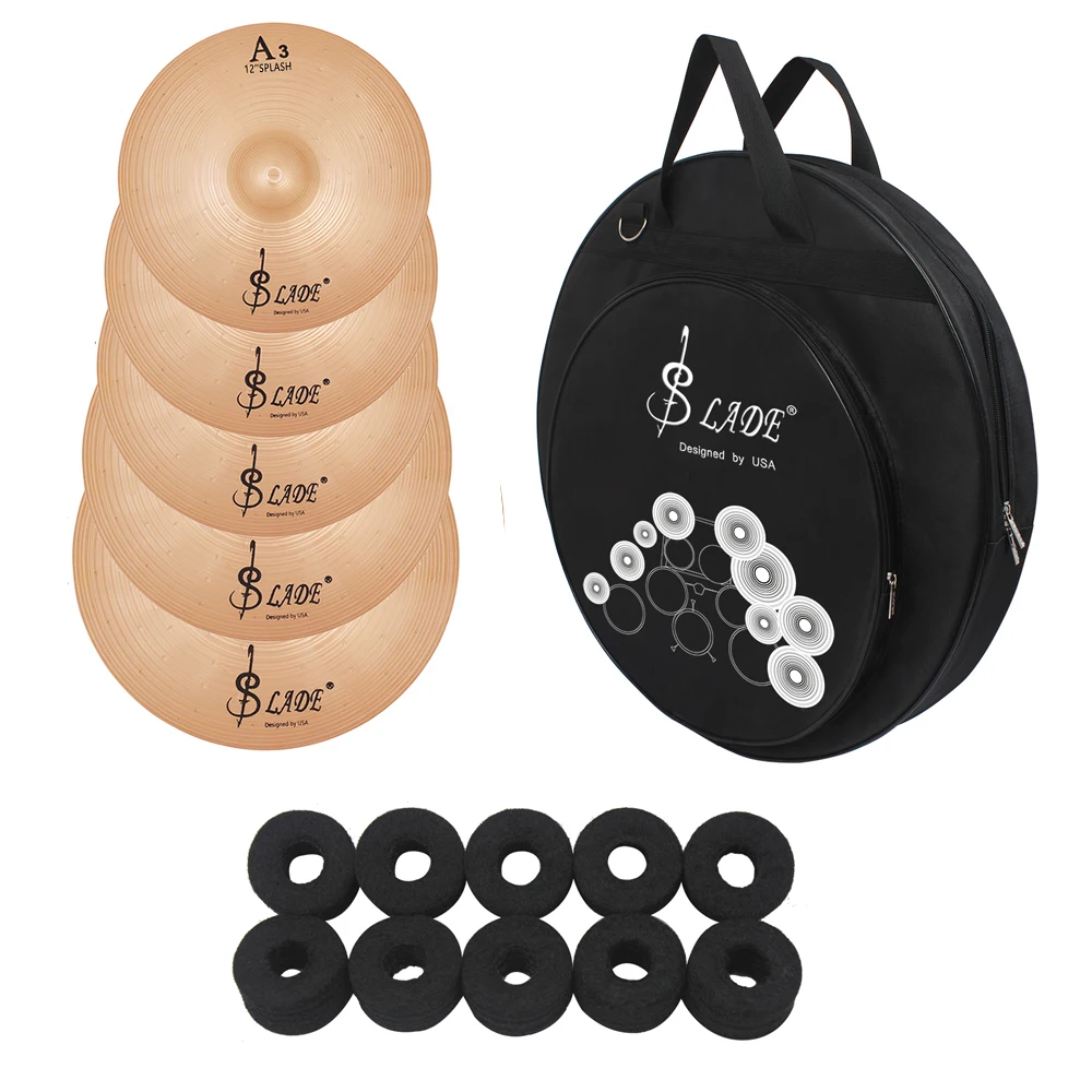 

LADE SC-360 Cymbal Set 12 Inch Splash 14 Inch Hi-Hat 16 Inch & 18 Inch Crash 20 Inch Ride Cymbals with Carry Bag Felt Washer