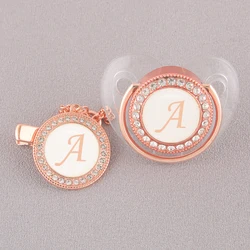 Chupete de bebé transparente con letra inicial de 26 nombres, de oro rosa con Clip, pezón de ortodoncia de silicona sin BPA, regalo ostentoso para Baby Shower