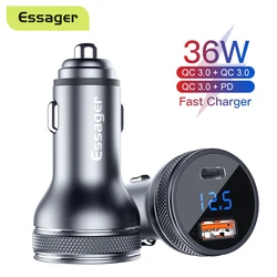 Essager – chargeur de voiture USB 3.0 PD 36W Type C, charge rapide, adaptateur de téléphone portable pour iphone Xiaomi Samsung 