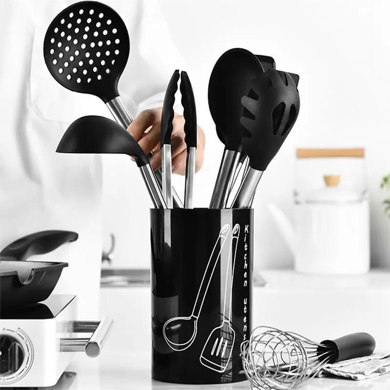  8Pcs Silicone Cooking Tools Set Turner Spatula Pasta Scoop Soup Ladle Spoon Scraper Egg Whisk Tongs