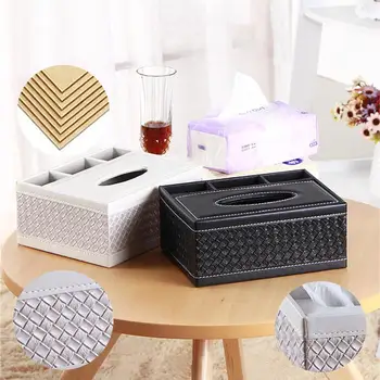 

Multifunctional Tissue Box Remote Control Holder Pencil Scissor Container PU Leather Napkin Tray Desktop Organizer