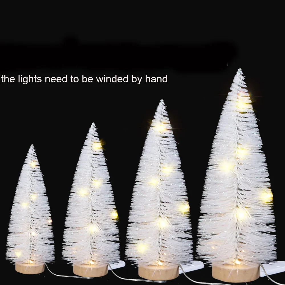 Mini Christmas Tree Pink White Little Tree With Lights Christmas Craft Gifts Exquisite Christmas Trees With Glitter Xmas Decor