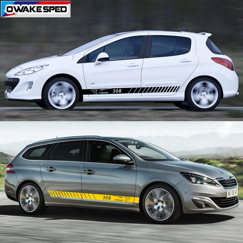 Для Peugeot 308 307 Спортивная наклейка в полоску с боковой юбкой Женская декоративная
