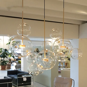 

Bubbles Designer Pendant Lights Restaurant Creative Pendant Lamp Modern Living Room Hotel Hanging Lights Fixture Nordic Glass AC