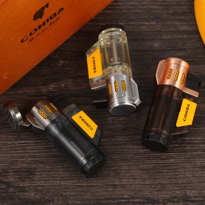 COHIBA зажигалка для сигар, газовая зажигалка, 3 фонарь, ветрозащитная сигара, аксессуары с подарочной коробкой
