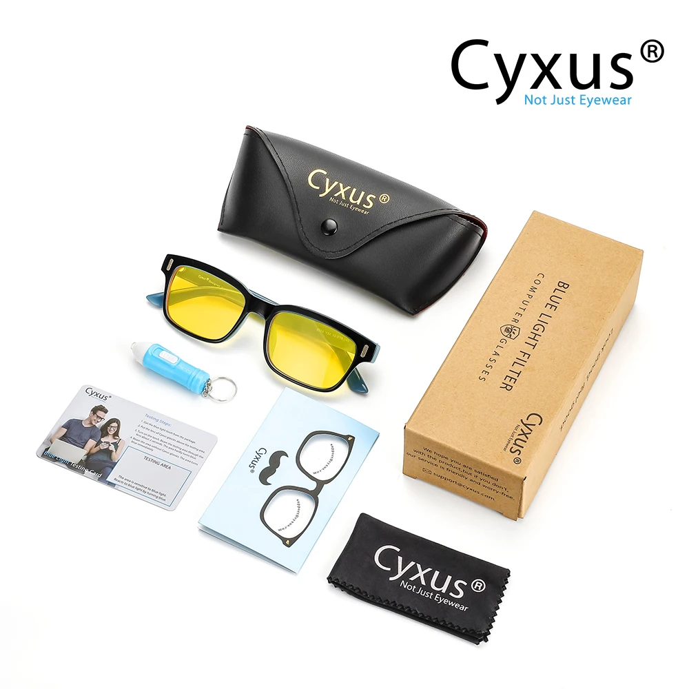 Голубой светофильтр Cyxus, компьютерные очки, защита от деформации глаз для мужчин/женщин, унисекс, желтая линза, синяя оправа-8084