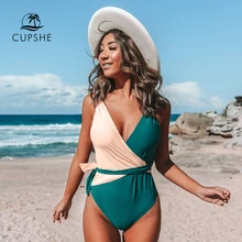 CUPSHE, v-образный вырез, два тона, Цельный купальник с поясом, сексуальный, открытая спина, Женский Монокини,, для девушек, пляжные купальники, купальники