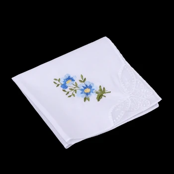 

6 Pcs/Set Women Handkerchief Floral Embroidered Ladies Hankies With Blend Cotton AXYD
