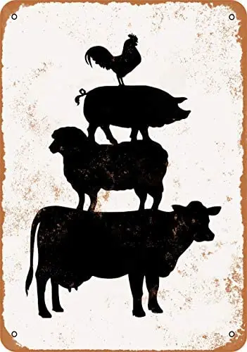 

Wall-Color 9 x 12 Metal Sign - Farm Animals Stacked - Vintage Look