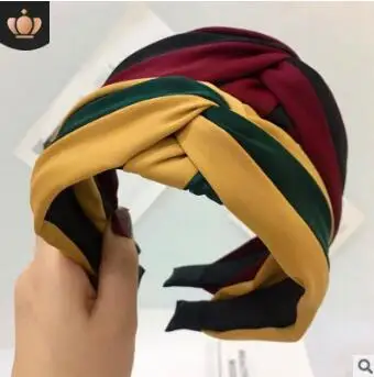 

40Pcs/Lot DIY Multi Fabrics Simple Contrast Color Headband Tie A Knot Stripe Cross Widen Head Bands Hair Styling Tools HA849