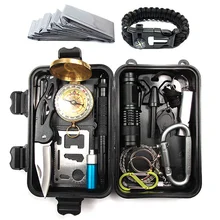 Kit de survie militaire d'urgence, pour voyage et activités extérieures, trousse de secours avec mini outils de camping, bracelet multifonction, sifflet, couverture, couteau