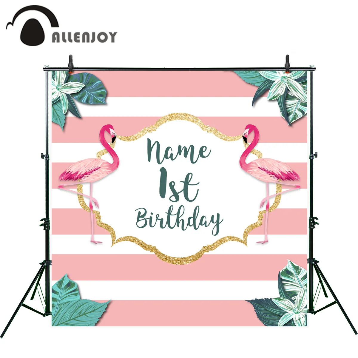 Весенне-летний баннер Allenjoy розовые полосы фламинго листья фон на 1-й день