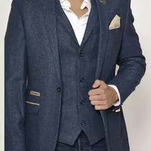 Дизайнерский мужской костюм в елочку из 3 предметов, шерстяной черный винтажный деловой костюм, смокинг для выпускного вечера