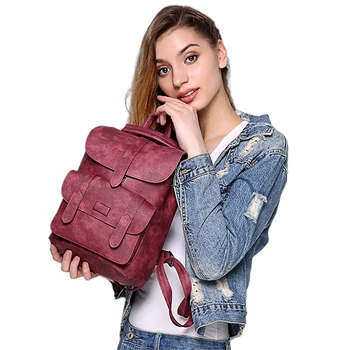 

Women Solid Vintage Girls Backpacks School Bags for Girls Black PU Leather Backpack