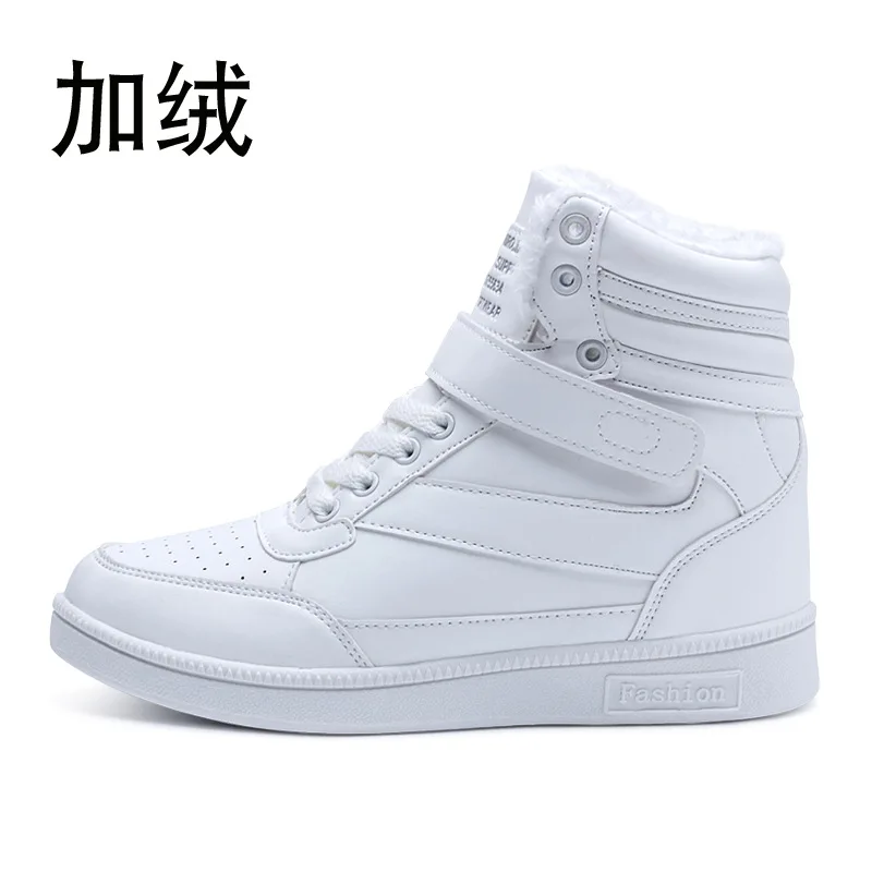 comemore Spring Women Leather Wedge Platform Boots Hidden Heel Platform Shoes High Top Sneaker Casual Shoes for Woman Ankle Boot 