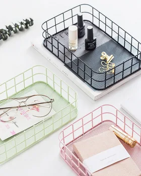 

Nordic Rectangle Metal Storage Basket Office Sundries Finishing Iron Baskets Nordic Dressing Table Cosmetics Organizer Basket