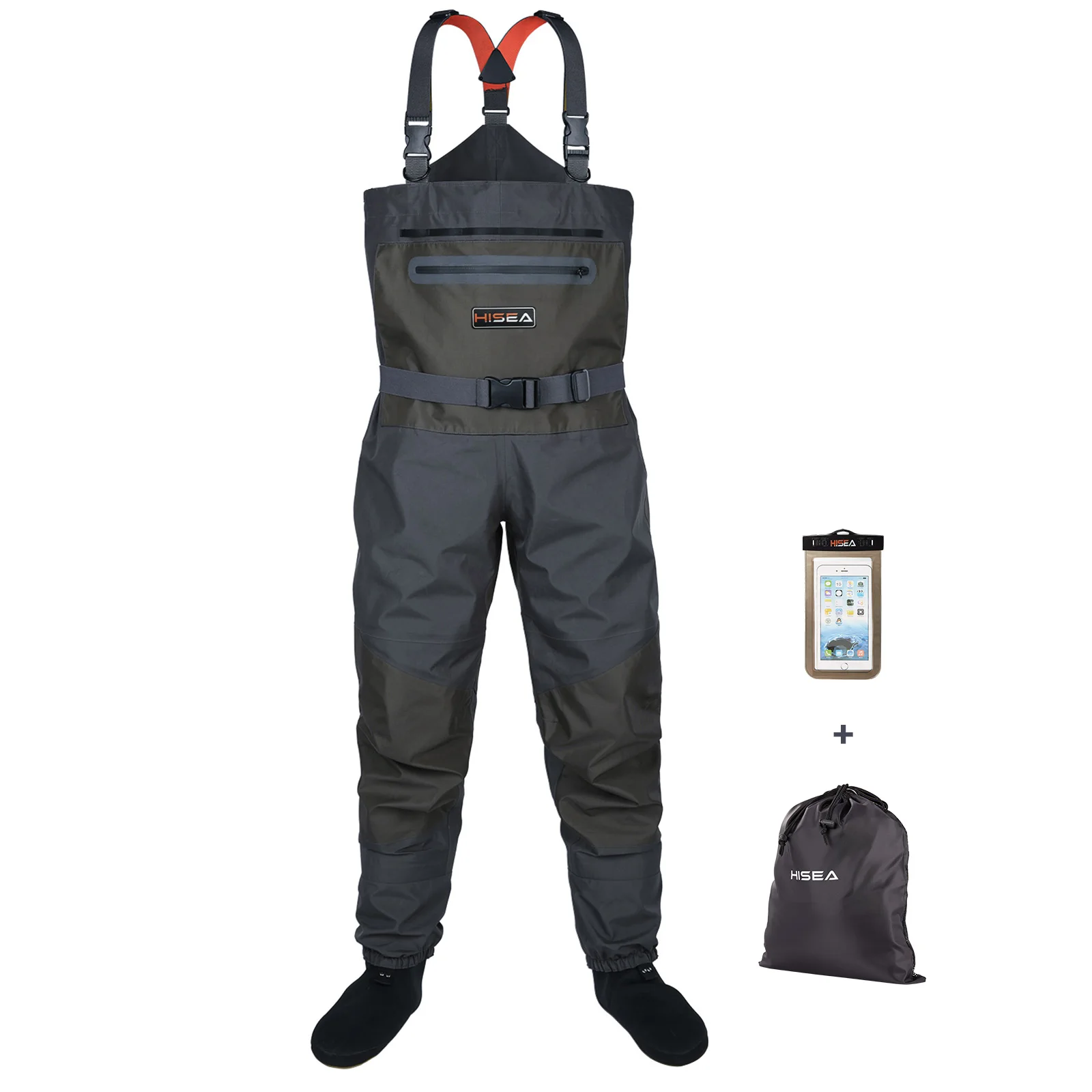Hisea Fly Fishing Chest Waders Breathable Stocking Foot Wader with Boots for Men Women