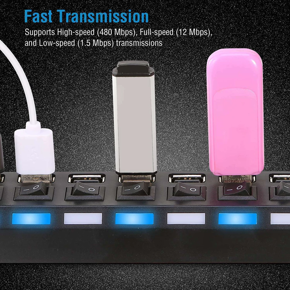 7-Порты и разъёмы USB 2,0 концентратор мульти Зарядное устройство HUB+ Скорость адаптер ON/OFF переключатель для портативных ПК sup Порты и разъёмы s горячего подключения