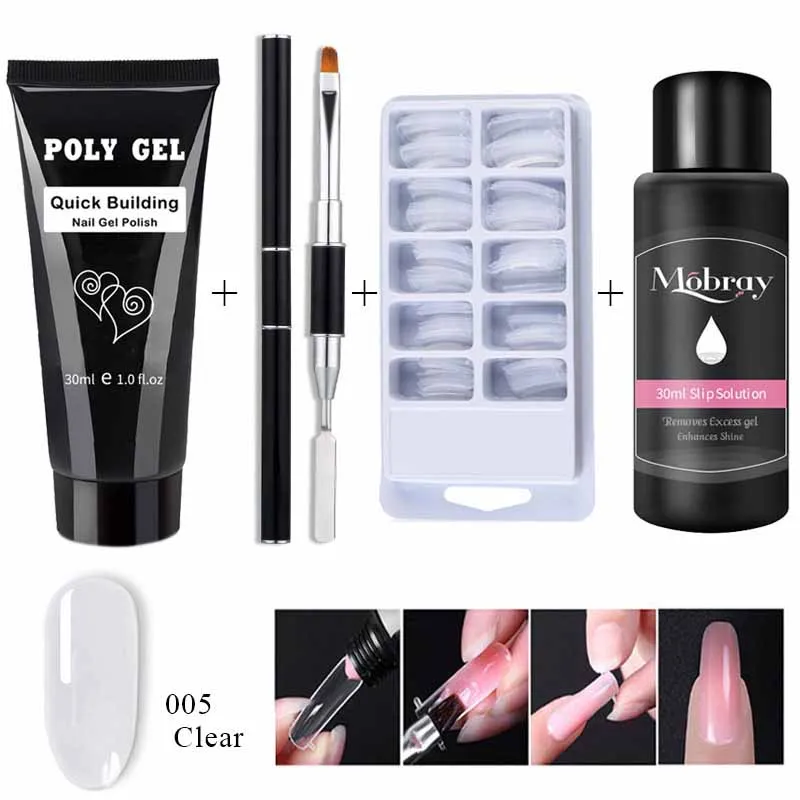 Poly Extention Gel Kit Nail Art French Nail Art Clear Camouflage Color Nail Tip Form Crystal Uv Gel Slice Brush Nail Polygel