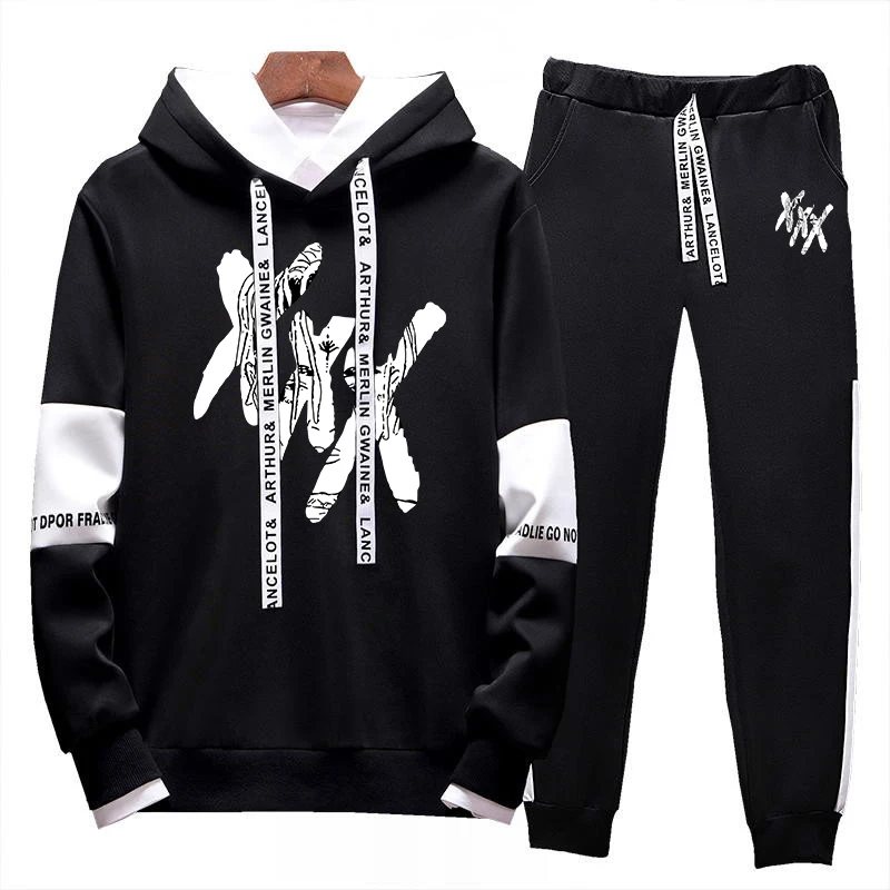 Men's new casual hip hop XXXTentacion printed sweatshirt set hoodies + pants 2 sets of pullovers Men's new casual hip hop XXXTentacion printed sweatshirt set hoodies + pants 2 sets of pullovers