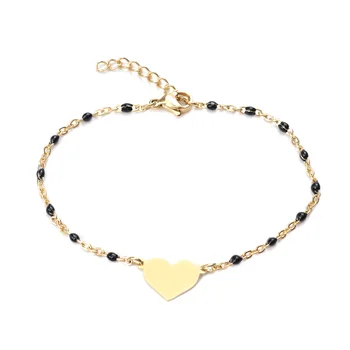 

1 Piece 18cm(7 1/8") New Fashion 304 Stainless Steel Bracelets Gold Plated Mixed Enamel Color Heart For Gift