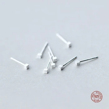 LKO 925 Sterling Silver Earrings Wire Drawing Simple Mini Square Piercing Stud Earrings For Women Men Daily Jewelry Ornaments