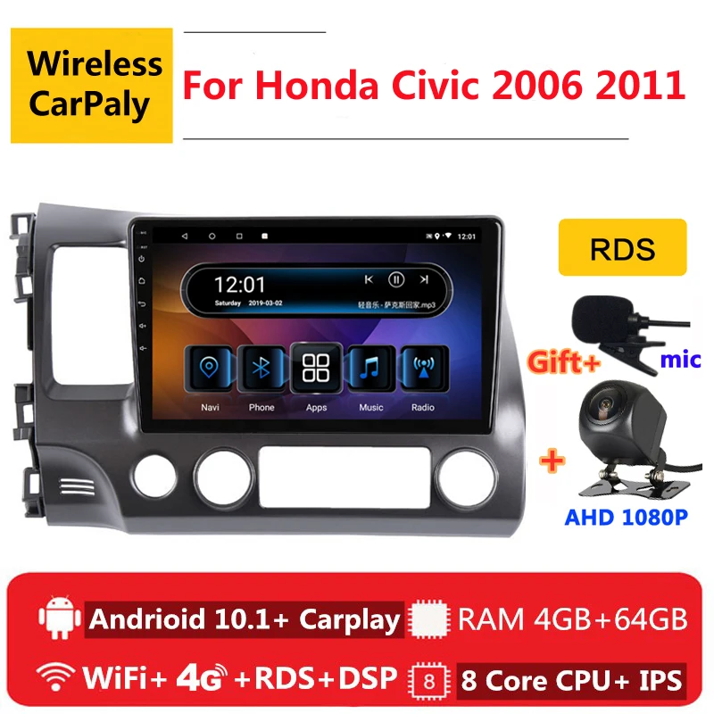 

2 din 8 core android 10 car radio auto stereo for Honda Civic 2006-2011 2007 2008 2009 2010 navigation GPS DVD Multimedia Player
